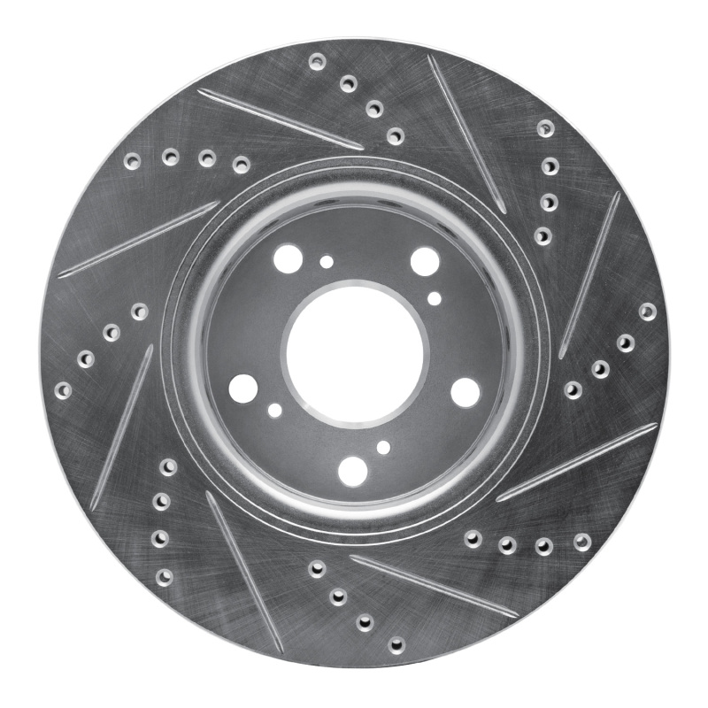 Acura RLX Brake Rotor (1) - Front Left - R1 Concepts - Drilled & Slotted - Silver - `14-`20
